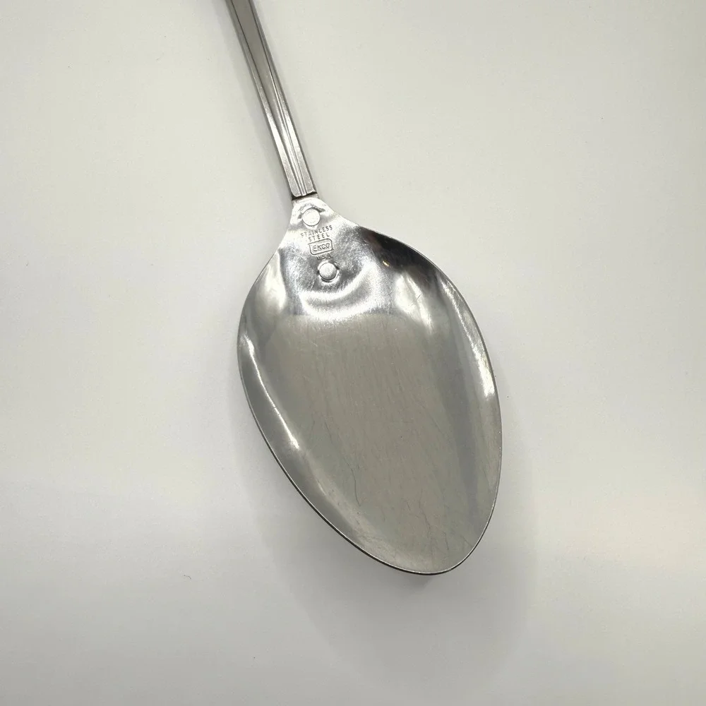 Vintage Ekco Stainless Steel Serving Spoon Faux Wood‎ Grain Handle Made in USA